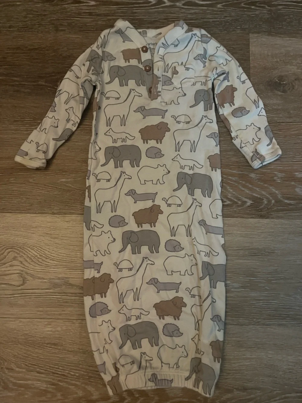 Carter's Cream Animal Print Sleeper Gown with Gray and Brown Accents